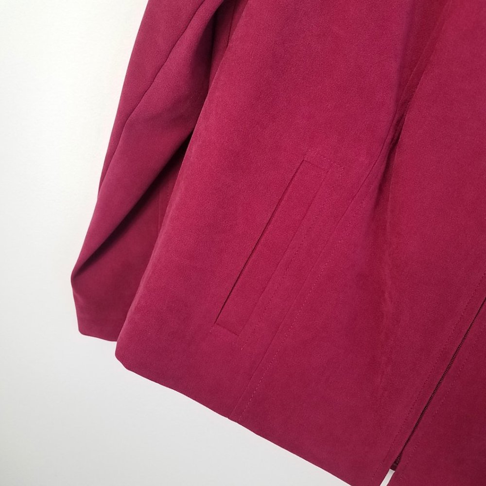 Women's Red Faux Suede Full Zip Coat Jacket - Picture 4 of 10